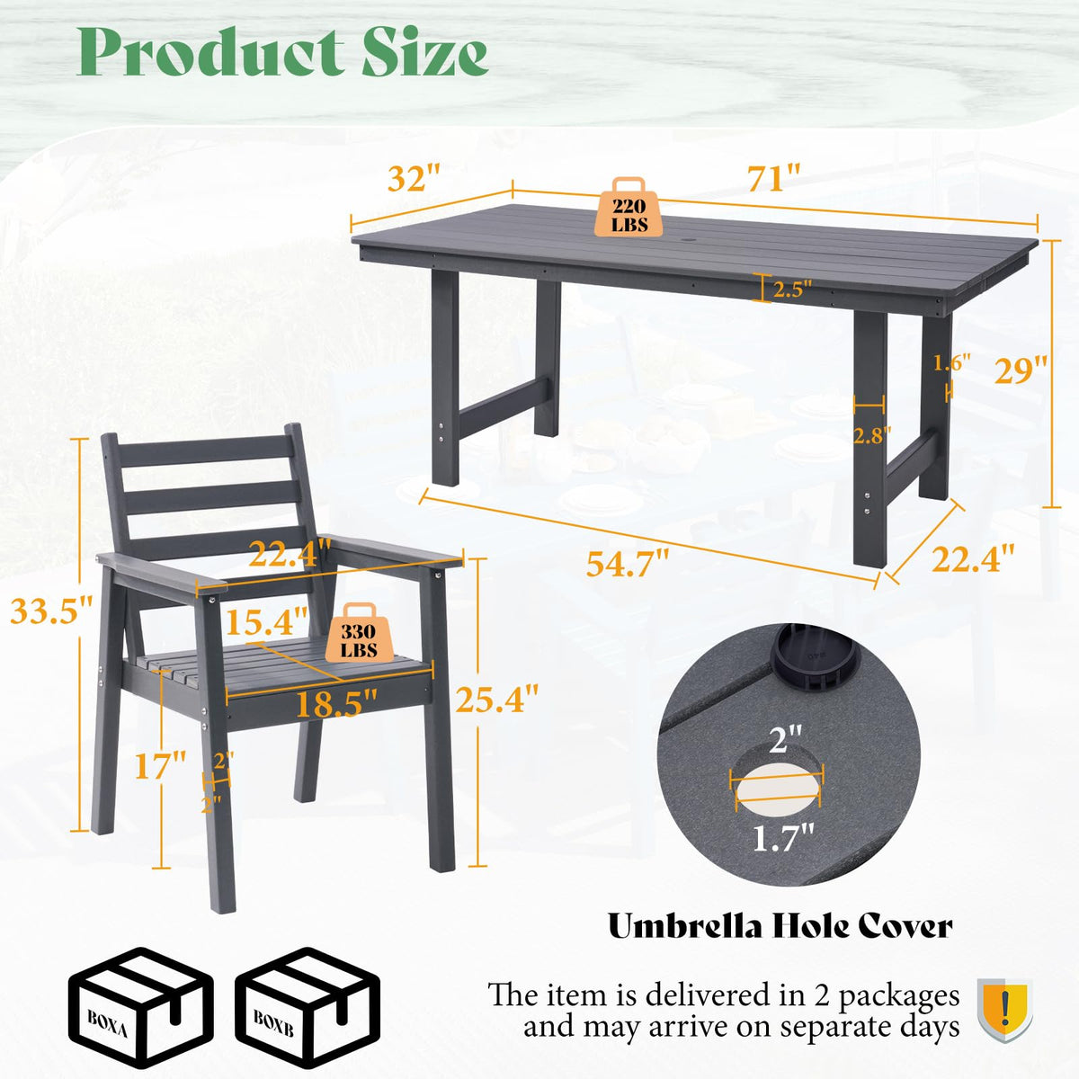 Beverly 7-Piece Outdoor Dining Table Set - Gray