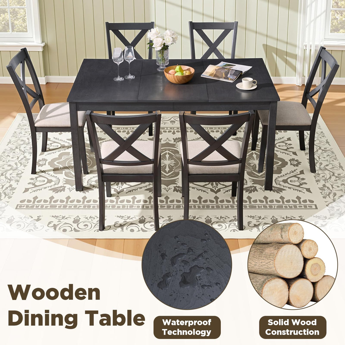 Willow 7-Piece Dining Table Set-7-Piece-Grey & White