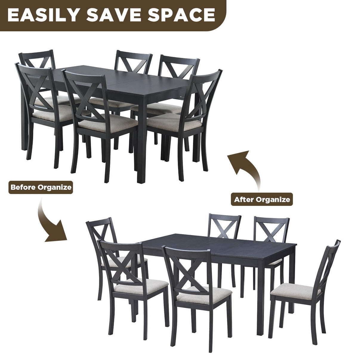 Willow 7-Piece Dining Table Set-7-Piece-Grey & White