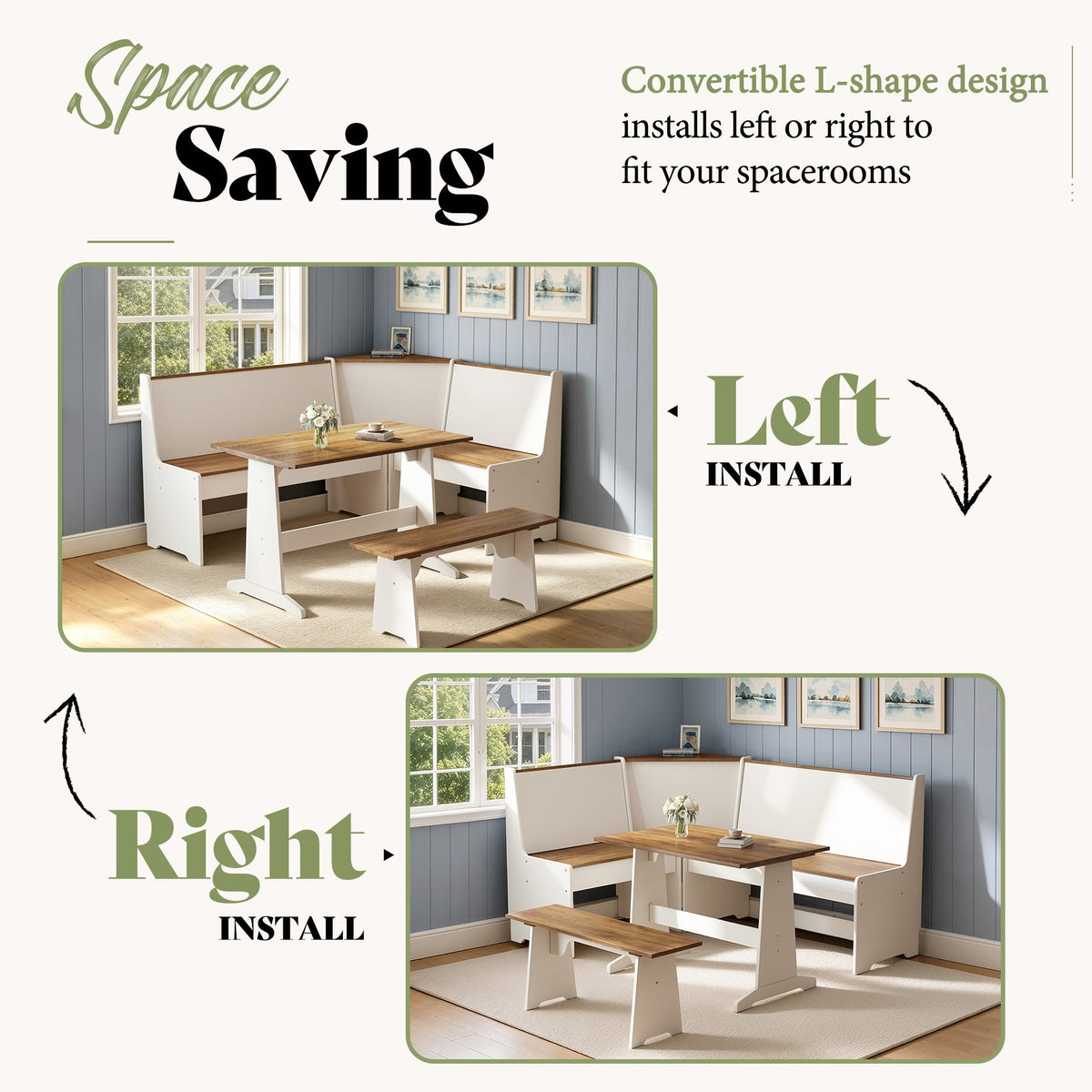 Feast 3-Piece Corner Dining Table Set -WHITE