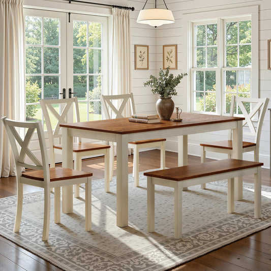 Splice 6-Piece Farmhouse Dining Table Set-W&B