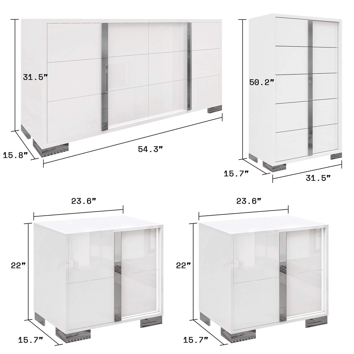 Beaumont 5-Piece Modern Bedroom Set - Cream_White