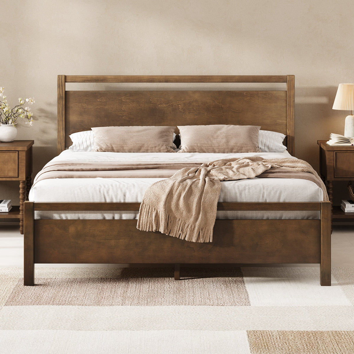 Void Solid Wood Bed Amerlife Queen / Dark Brown