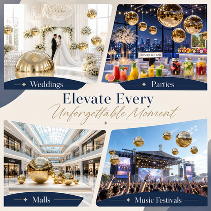 Vibe Reusable Inflatable Mirror Balls for Disco Parties & Events-3PCS-19.7"+31.5"+39.4"-Gold