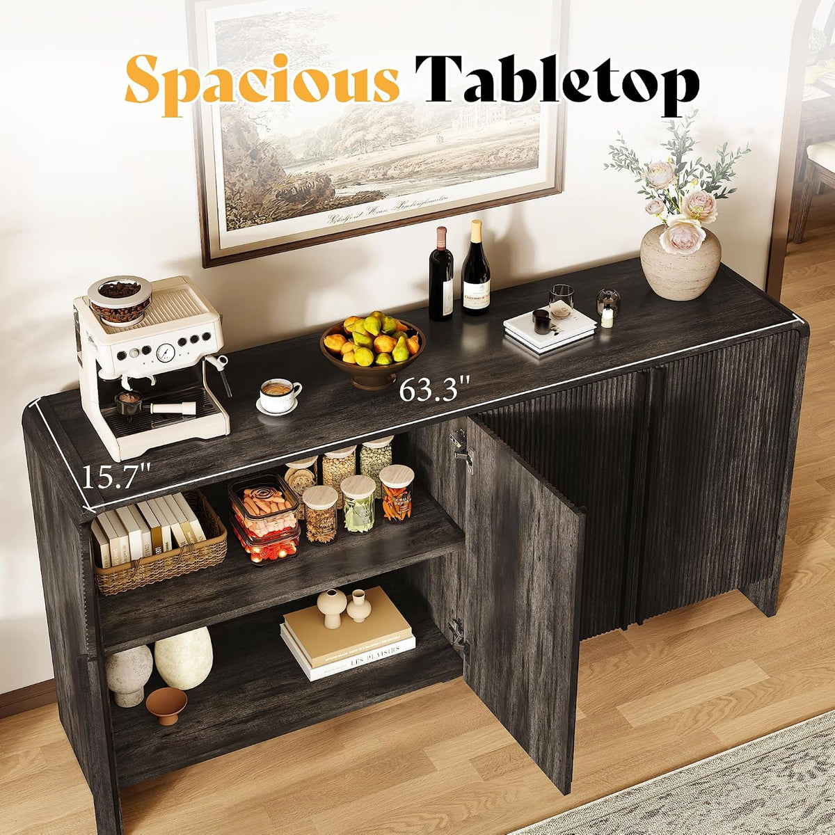 Creno 63" Fluted TV Stand Amerlife Black
