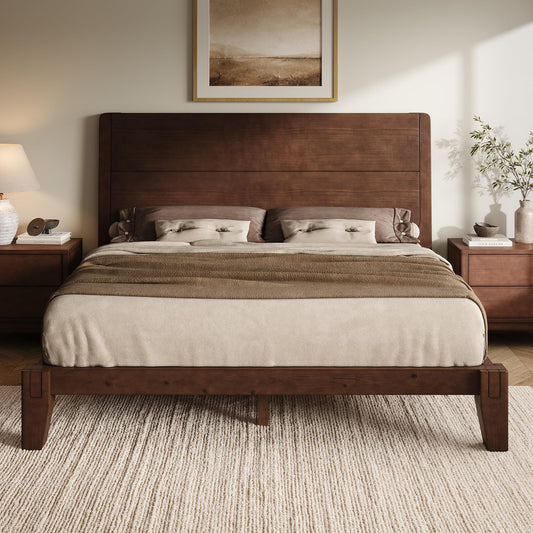 Quill Japanese Joinery Solid Wood Bed Frame-Queen-Dark Walnut