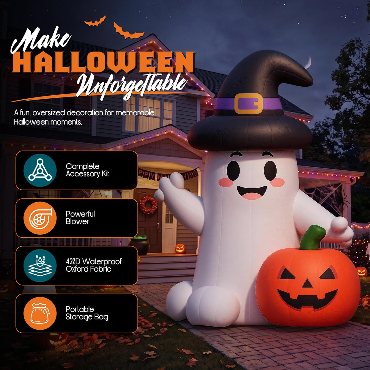 Giant Halloween Inflatable Ghost & Pumpkin-Ghost & Pumpkin Combo-26.2 FT