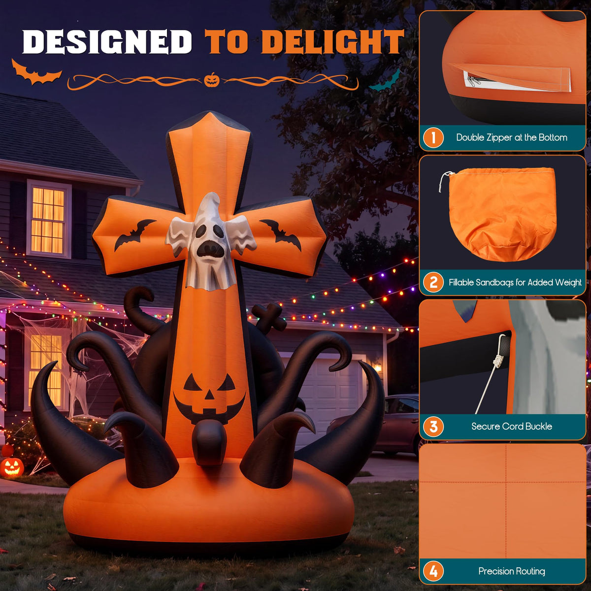 Giant Halloween Inflatable Ghost & Pumpkin-Pumpkin Cross-19.7 FT