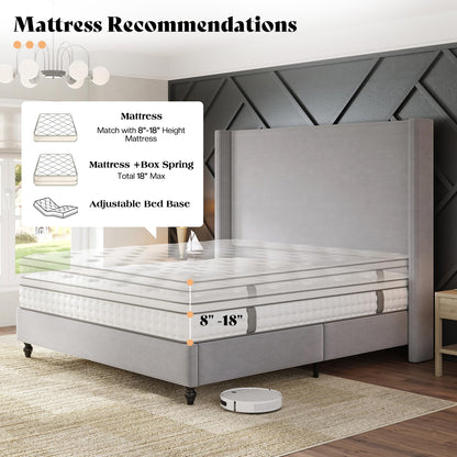 Cordelle Corduroy Wingback Bed Frame-King-Light Grey