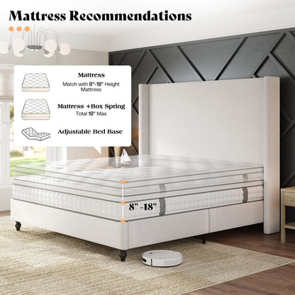 Cordelle Corduroy Wingback Bed Frame-California King-Cream