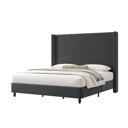 Cordelle Corduroy Wingback Bed Frame-California King-Dark Grey