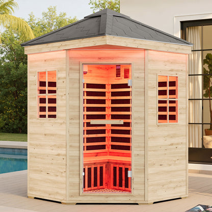Low EMF Infrared Saunas for Home Amerlife Outdoor 4-Person 59.1*59.1*98.4 Inch