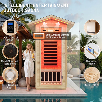 Low EMF Infrared Saunas for Home Amerlife Outdoor 1-Person 33.5*35.4*78.7 Inch 